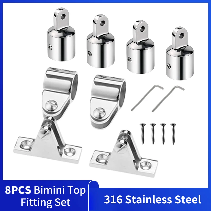 8 PCS Marine 316 Stainless Steel Bimini Top Hardware Fitting Set 30/32mm Deck Hinge Jaw Slide Eye End Fitting