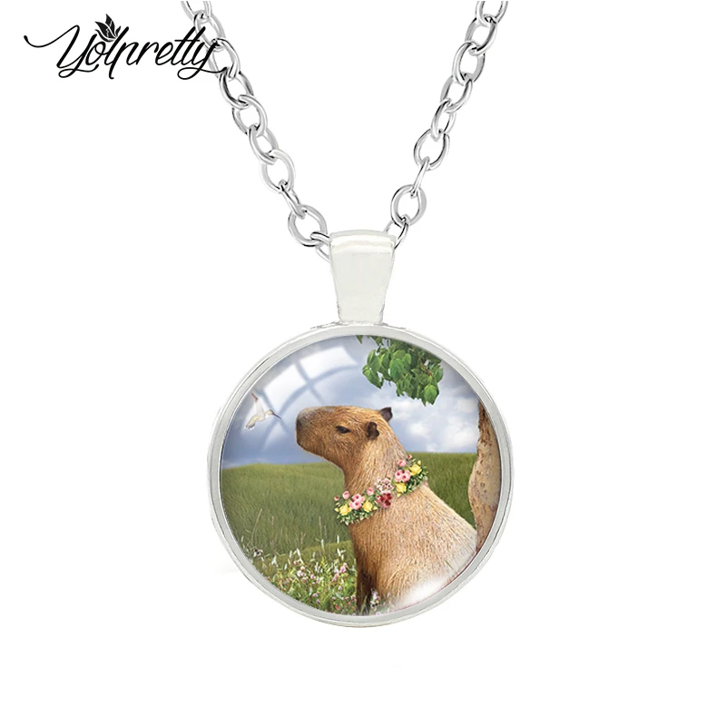 2023 Cartoon capybara Glass Cabochon Pendants Necklace Fashion Jewelry for women wen