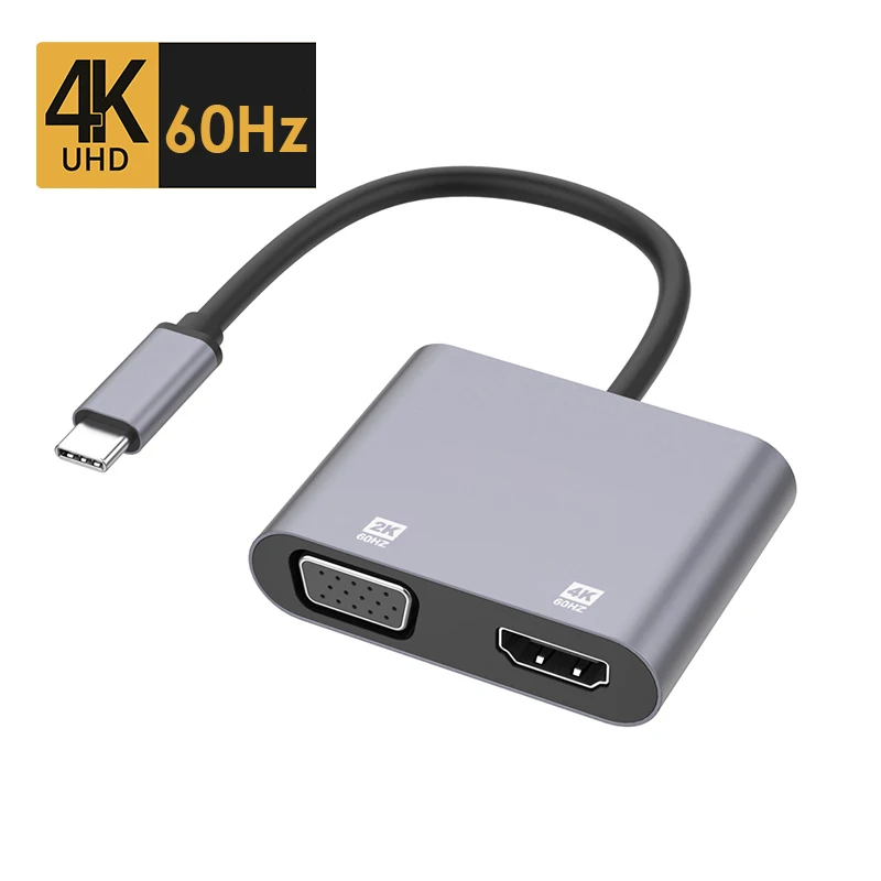 NEW 2 in 1 Type C 3.1 USB to HDTV 4K@60Hz VGA 1080P Adapter 4K/30Hz Video Thunderbolt3/4 Dock Station for Macbook Air Pro