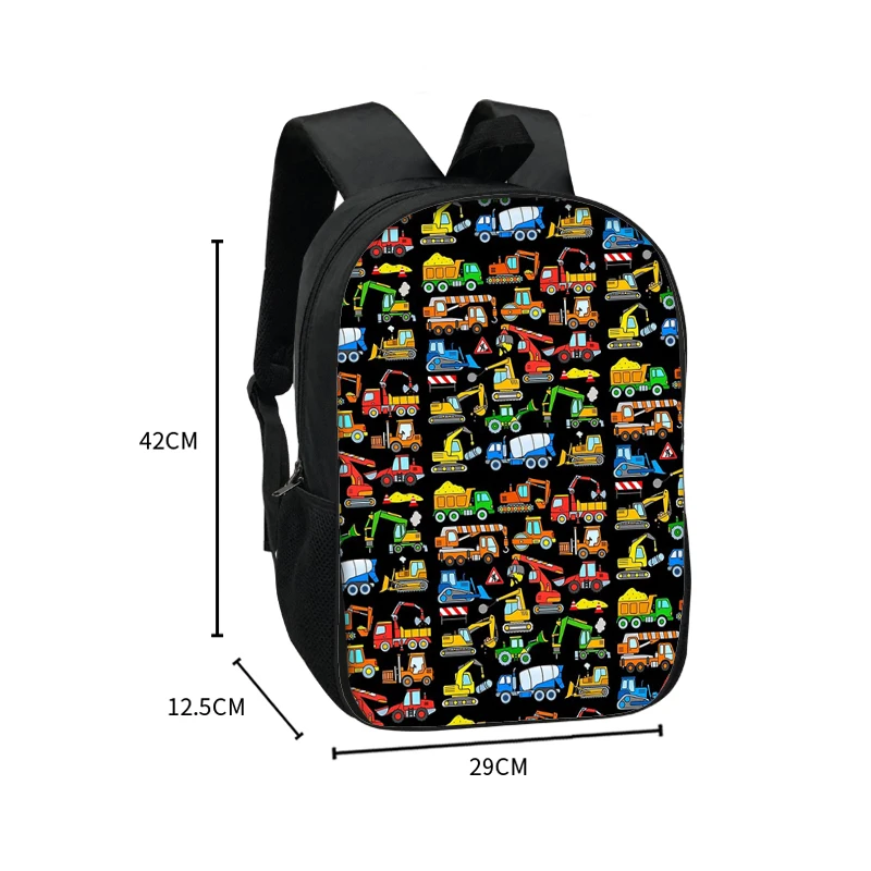 Cartoon Engenharia Veículo Escavadeira Mochila para Adolescente, Bulldozer Fire Truck Schoolbags, Grande Capacidade Book Bags, 16"