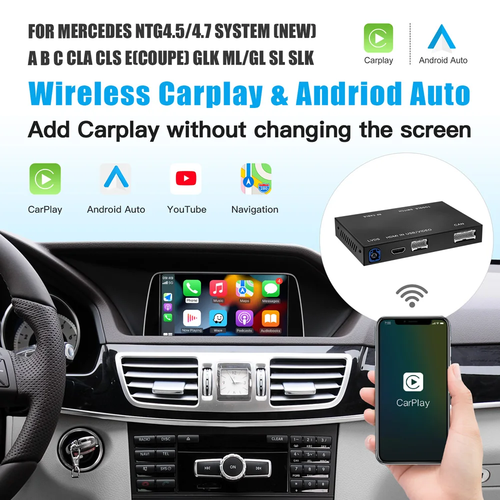 CARABC Wireless CarPlay Android Auto Fits For Mercedes A B C E S SL CLA CLS GLA GLK SLK ML Sprinter NTG（4.0 4.5 5.0 5.5  6.0）