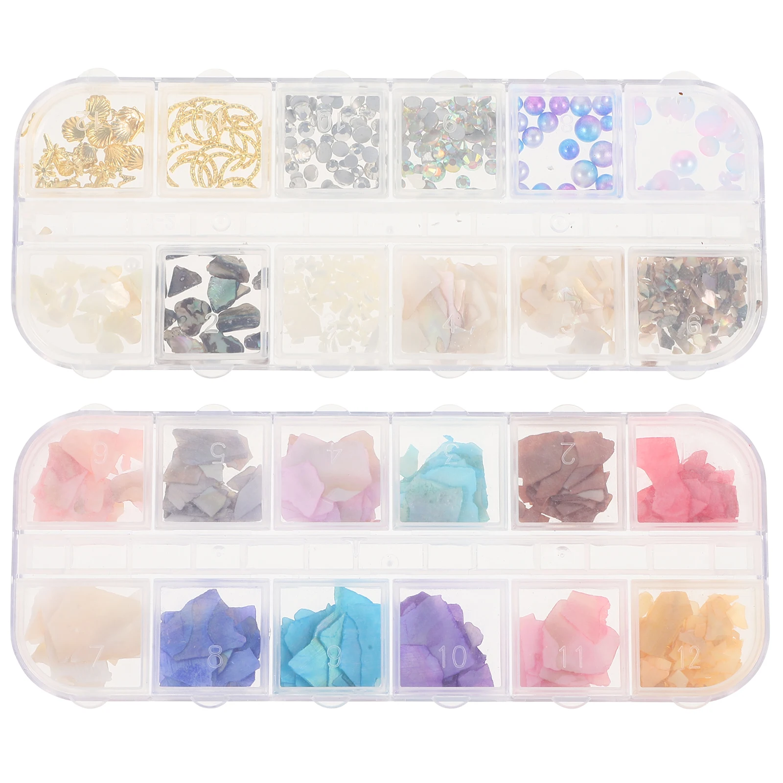 

2 set Nail Art Accessories Manicure Shell Pieces Decorative Abalone Plates Kit For Diy Beauty Decoration Storage Box Included