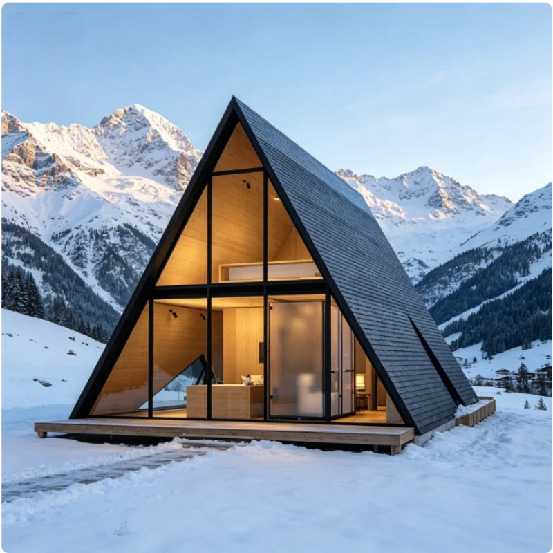 A-Frame Cabin Heavy Duty Triangle House Prefabricated Wood Villa Modern Tiny Home for Harsh Weather and Mountain Resort Use