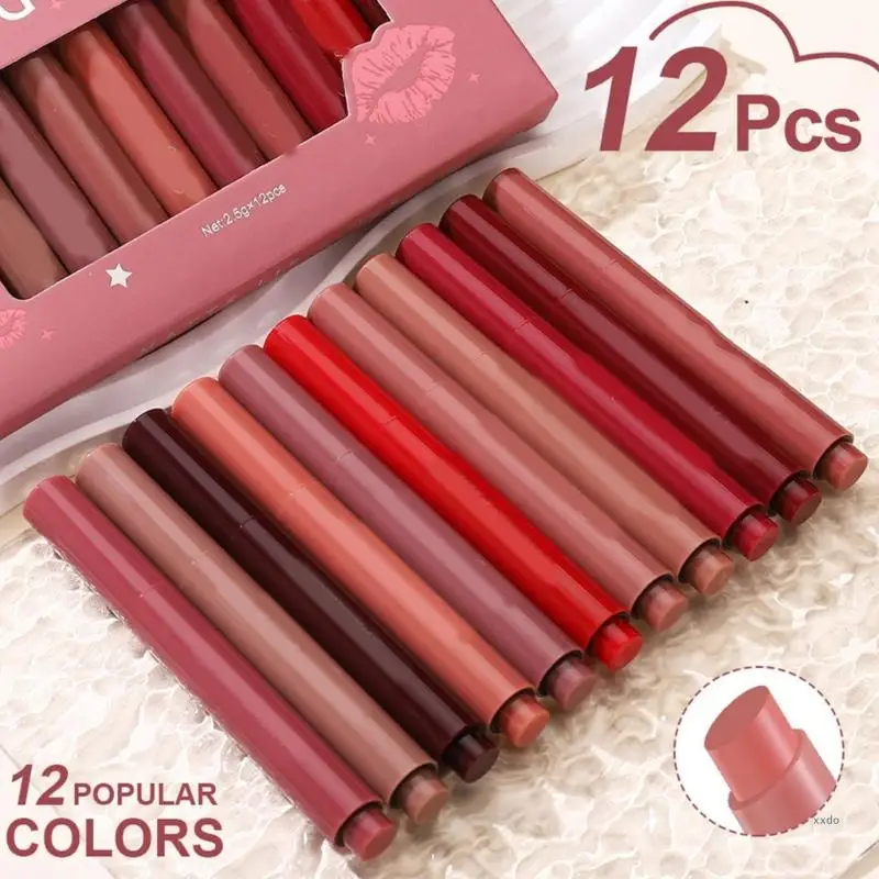 12x Lip Liner Lip Gloss Press Lipstick Pen Nourishing Lipstick Moisturizing Lip Tints Makeup Supplies for Women Makeup