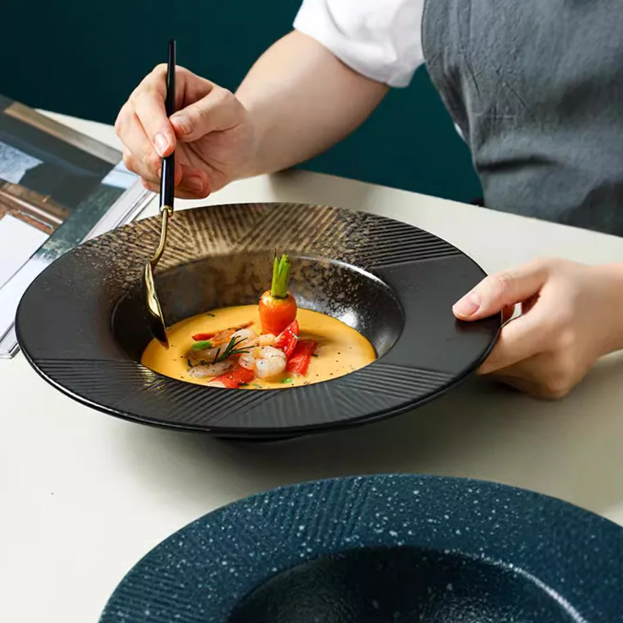 

1 шт., японская керамическая тарелка соломенной шляпой для домашнего использования, высокоцветная ретро тарелка с лапшой Lamian, овощная тарелка для салата