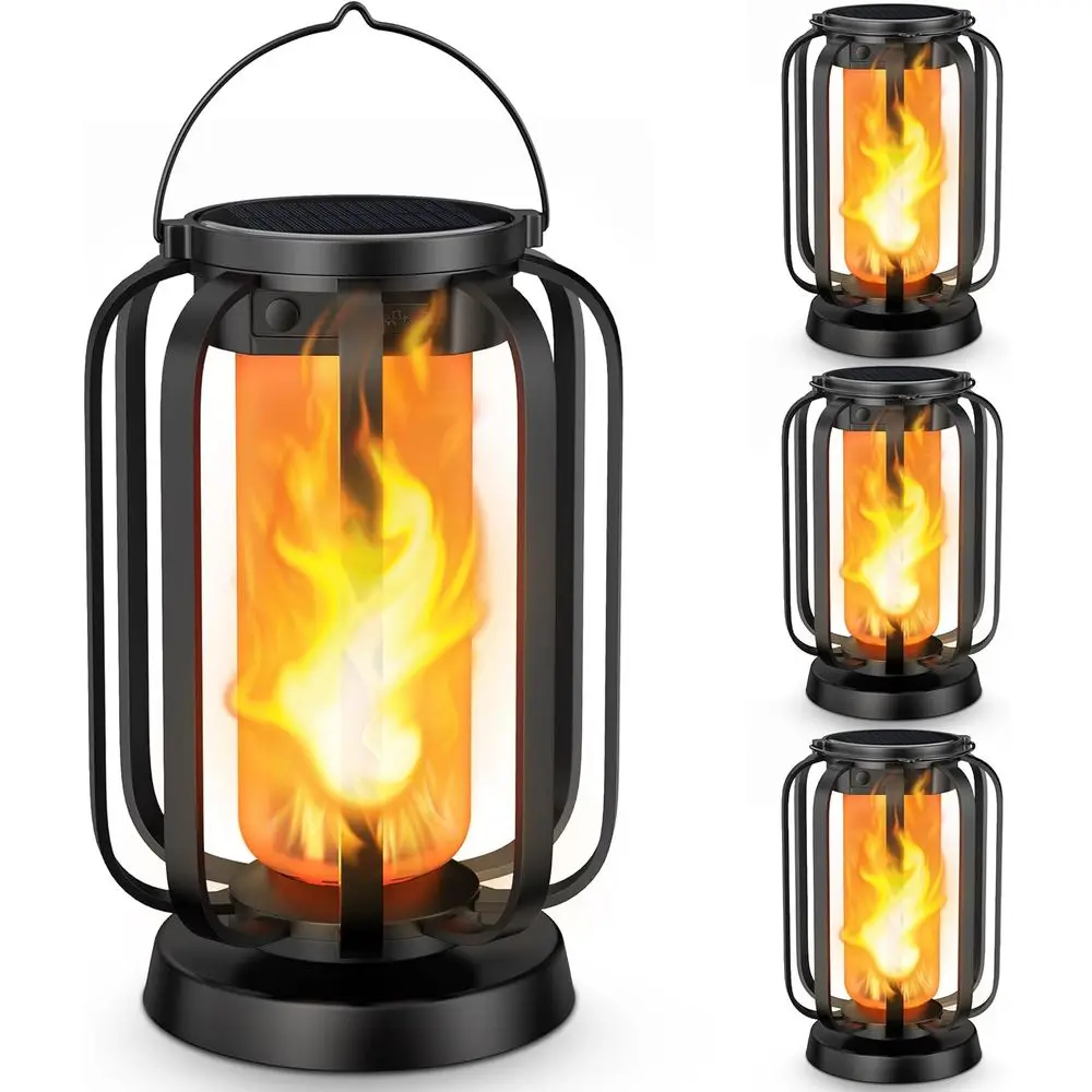 

Outdoor LED Lanterns with Realistic Flame, 2 USB-Charged & 2 Battery-Powered, Waterproof Hanging/Table Lights for Patio and Gard