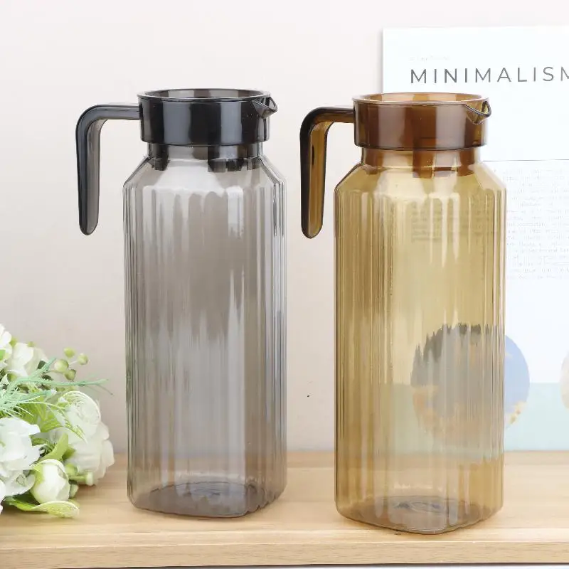 1.1L Large Capacity Ribbed Pitcher With Lid And Handle Transparent Water Jug Drink Storage Pot For Home And Office Use