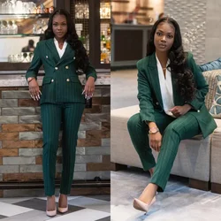 2024 New Elegant Office Women's Pants Suits Hunter Green Striped Street Celebration Blazer Sets Evening Party Prom Wear 2 Pieces