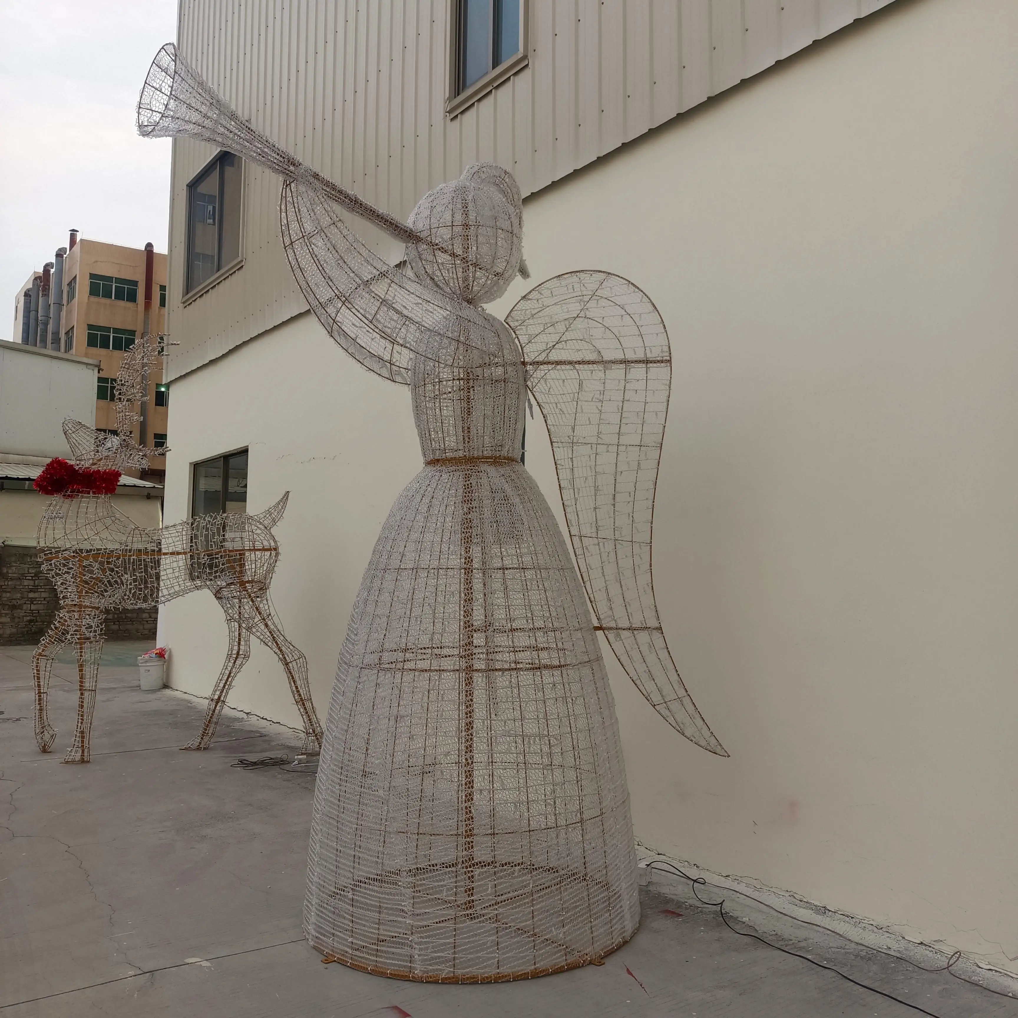 Commercial Outdoor 3D LED Angel Motif Light with Trumpet Wings Sculpture for Street Park Christmas Holiday Display Decorations
