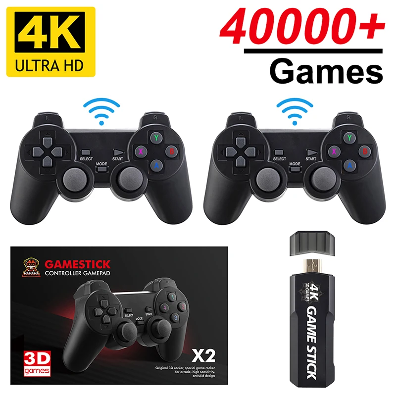 X2 4K Game Stick 128G 40000 Games Retro Game Console HD Video Console 2.4G Wireless Controller For PSP PS1 GBA Birthday Gift