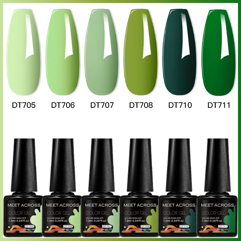 MEET ACROSS 7.3ml Gel Nail Polish Vernis Summer Simple Green Series UV Gel Nail Varnish Semi Permanent Nail Art Manicure