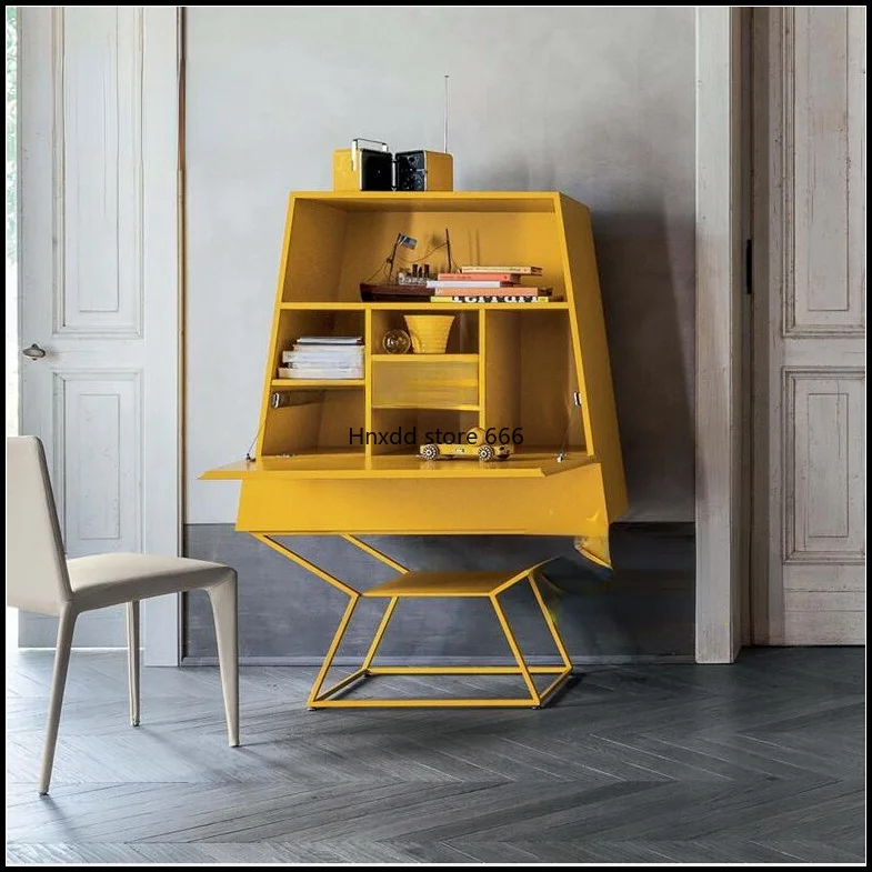 Trapezoidal Sideboard Cabinet Special Decoration Locker Small Bookcase Nordic Yellow Paint Sideboard Cabinet