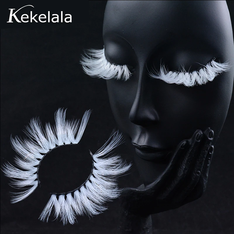 1 Pair Long White Eyelashes 3D Dramatic False Colored Cosplay Lashes Fluffy Dense Fake Lashes 25mm Eyelash Extension Suppliers