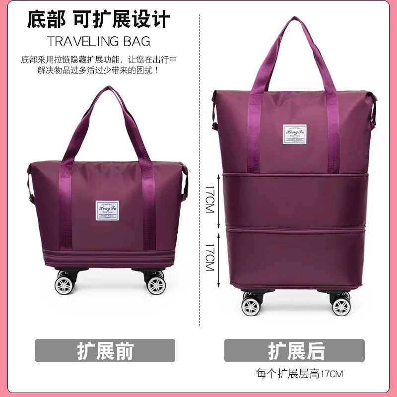 Luggage Bag Removable Universal Wheel Oxford Cloth Rod Bag College Student Storage Folding Travel Bag Expandable Travel Luggage