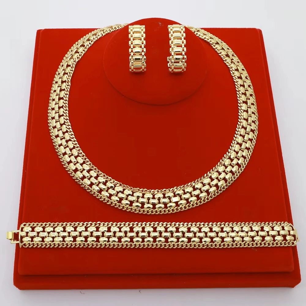 Luxury Dubai Gold Color Women Jewelry Set Classic Design 18K Gold Plated Soft Necklace Bracelet Exquisite Earring Christmas Gift