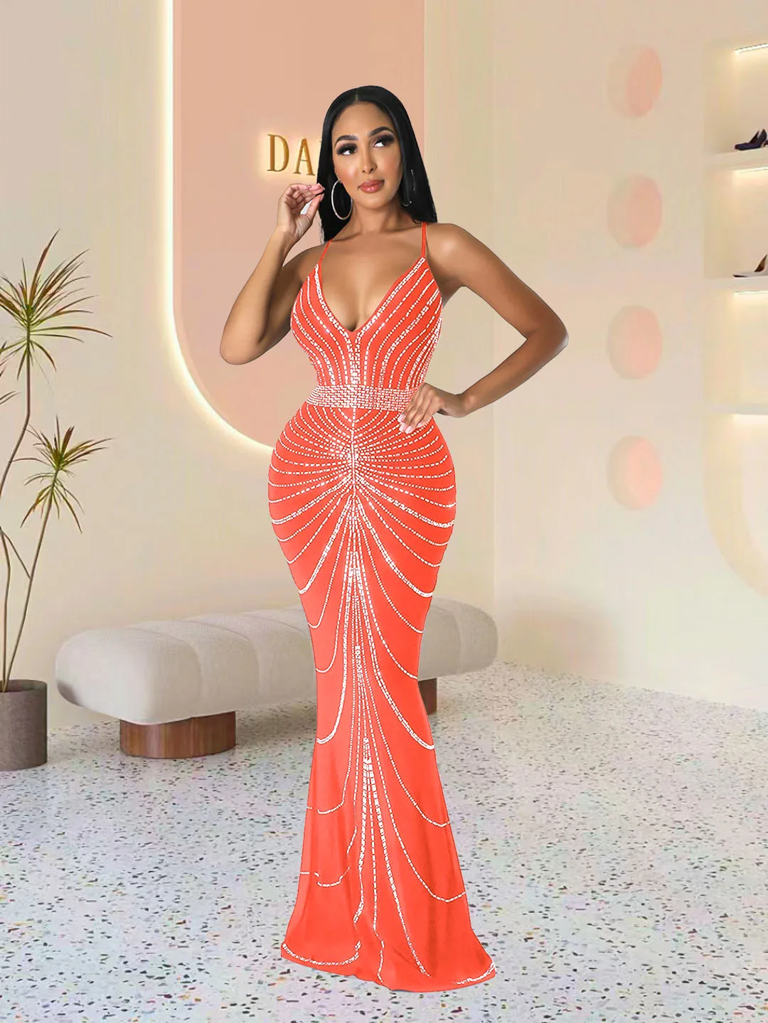 Women\'s Evening Dress Long Dress Sequin Hot Diamond Party Strap Leaky Back Mermaid Formal Dinner Elegant And Luxurious Dress