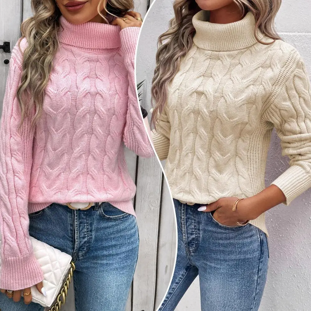 

Womens Oversized Turtleneck Sweater 2025 Fall Trend Plain Texture Knit Long Sleeve Comfortable Layering Basic Top