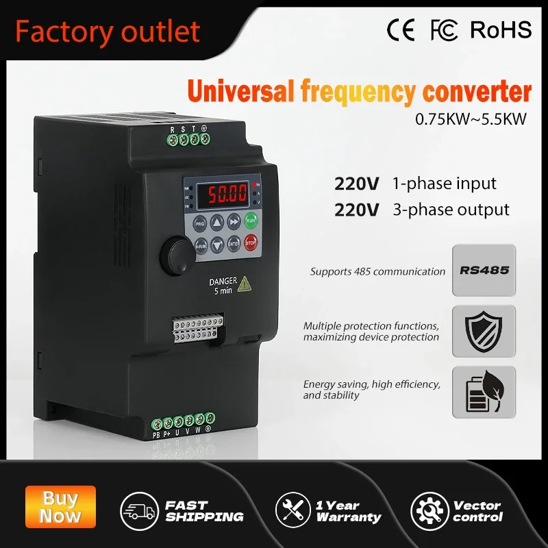 VFD 0.75/1.5/2.2/4/5.5KW 220V/380V 3 phase Output Economical Variable Frequency Drive Converter for Motor Speed Control Inverter