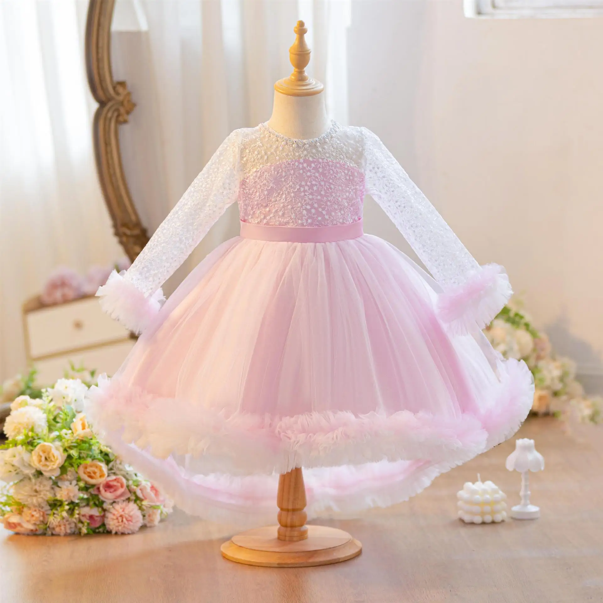 

Смокинг для девочек, шифоновое платье с длинными рукавами и принтом, праздничное платье на Рождество, день рождения, детское повседневное бальное платье, От 3 до 12 лет