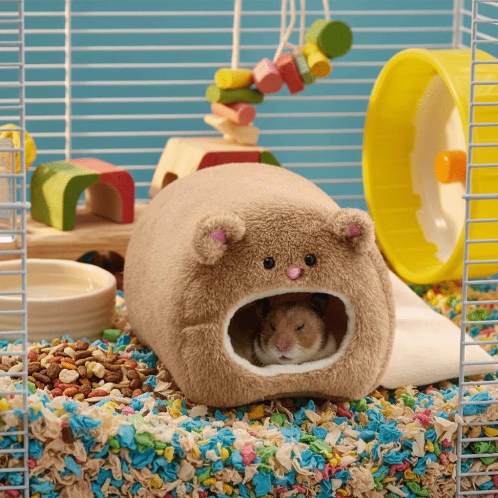 Cartoon Bear Shape Hamster Warm Bed Fleece Cozy Hamster Cage