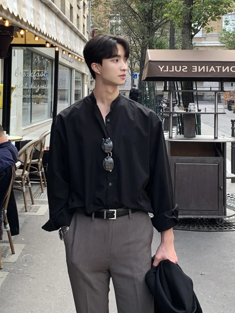 

Black Long Sleeve Trendy Casual Shirt Men's Spring Autumn High-End Design Thin Standard Fit Breathable Moisture-Wicking Shirt
