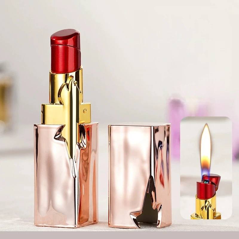 Fashionable Lipstick Portable Lighter Outdoor Adjustable Ignition Port Red Shaped Inflatable Lighter Women's Smoking Gift