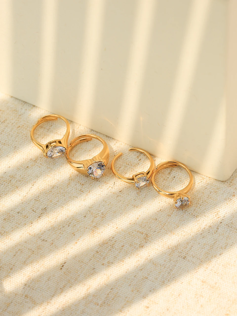 May@RZ Classical Brilliant Zircon Stainless Steel Open Ring 14K Plated Fashion Adjustable Ring Chic Jewelry For Men And Women
