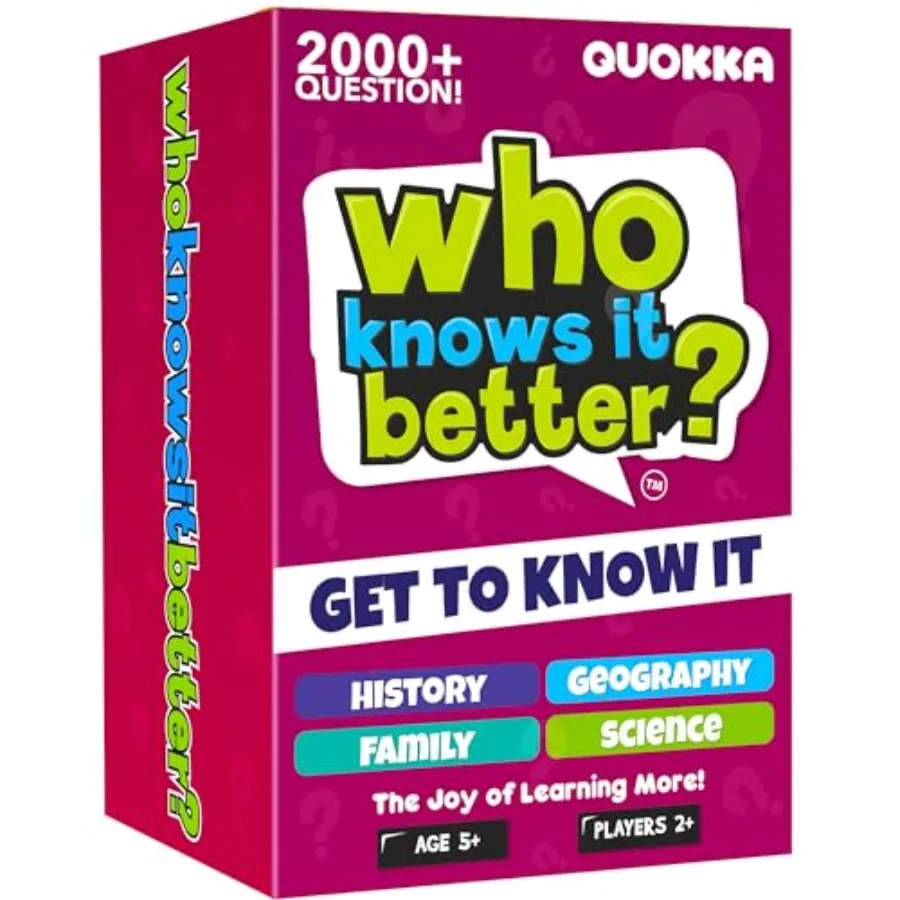 

Board Games for 8-12 Set of 4 Family Card Games for and Adults Trivia Cards for Family Game Night Who Knows It Better 2000+ Que