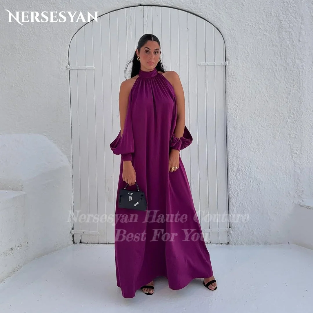 

Nersesyan Elegant Purple Prom Dresses High Neck Off Shoulder Satin Formal Evening Dress A Line Women Party Gowns 2025 Customized