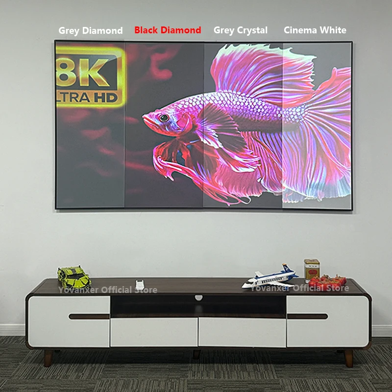 Écran de projecteur sans cadre en diamant noir de 50 à 200 pouces, écrans de Projection rejetant la lumière ambiante pour projecteurs à longue portée