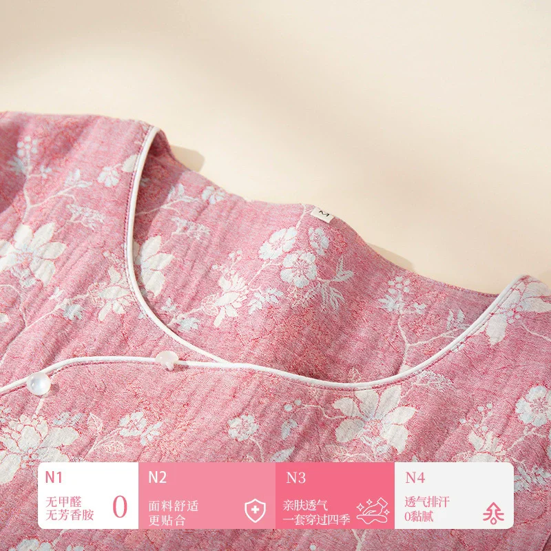 Chinese-style Women's Pajamas Set Cotton Jacquard Weave Traditional Pyjama Femme Sleepwear Clothes
