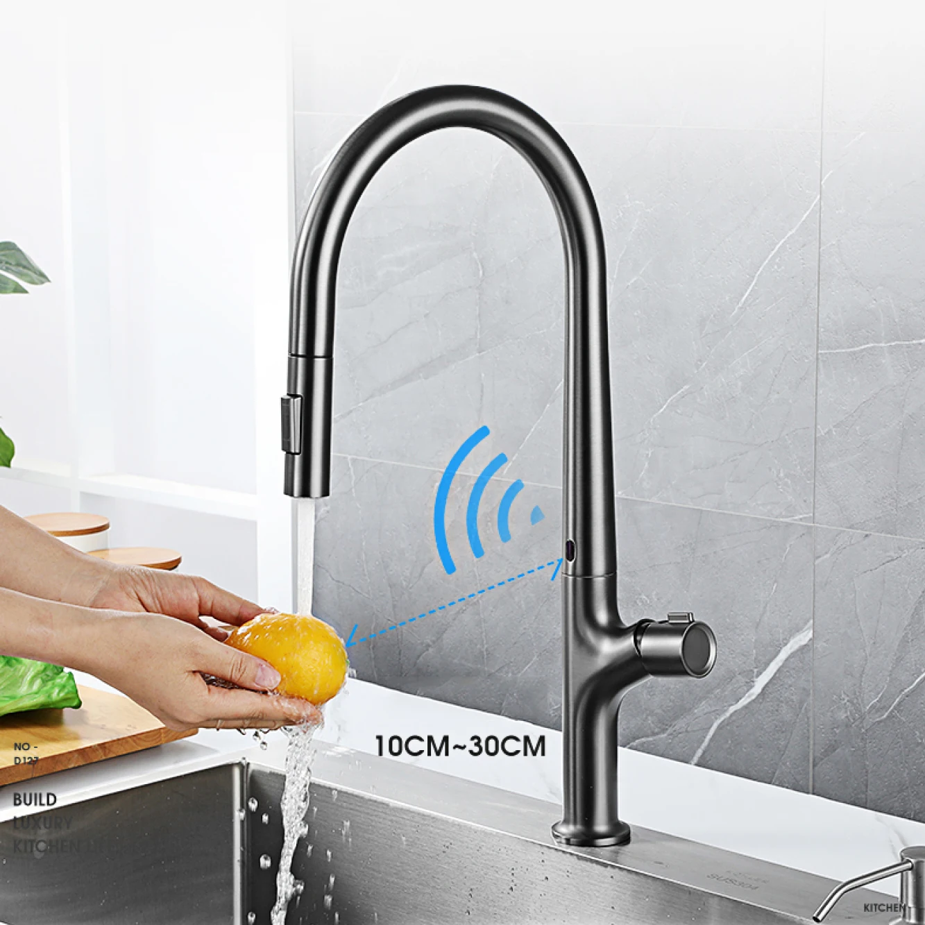 High-end gun gray brass kitchen faucet induction design single handle cold and hot dual control 2 function simple sink faucet