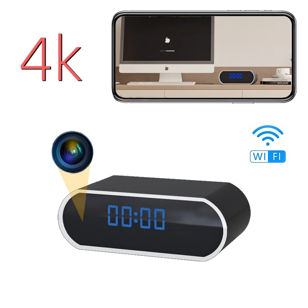 La mini cámara inalámbrica con reloj admite cámara IP HD 4K de visión nocturna WiFi, utilizada para monitoreo en el hogar y la oficina, cámara de red para niñera