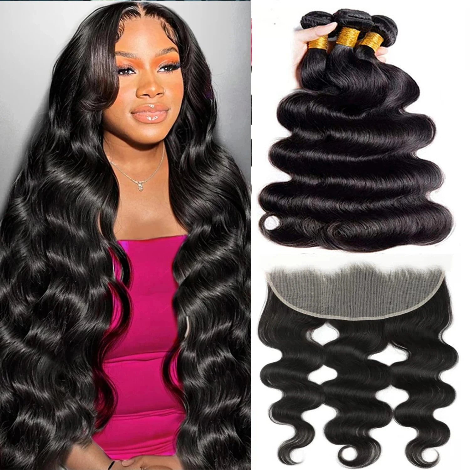 

Объемная волна, искусственные человеческие волосы спереди, бразильские волосы, плетение 13x4, Прозрачная Кружевная передняя часть, естественный цвет # 1B для женщин