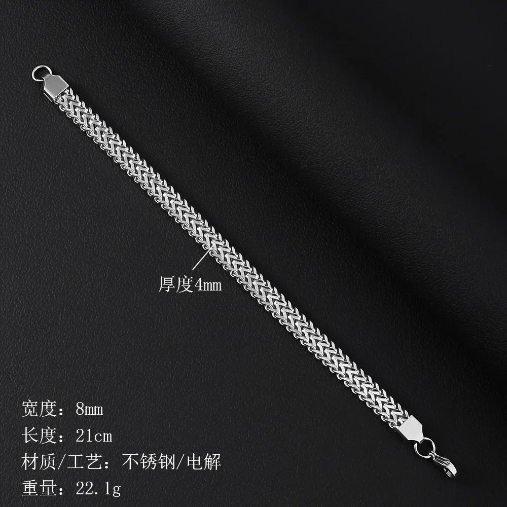 8mm Edelstahl Geflochtenes Doppelreihiges Vorder- und Rückseiten-Fischschuppen-Armband, Einfaches, Nicht Verblassendes Herren-Armband, Hip-Hop-Schmuck – Detail 6