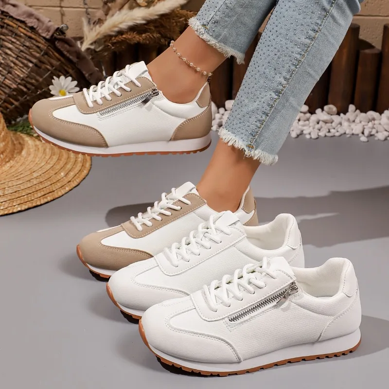 Spring and Autumn Women's Vintage Comfortable Color Blocking Sneakers 2026 New Women Fashionable Shallow Mouth Vulcanized Shoes