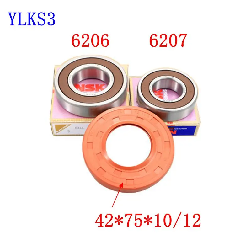 

for Electrolux drum washing machine Water seal（42*75*10/12）+bearings 2 PCs（6206 6207）Oil seal Sealing ring parts