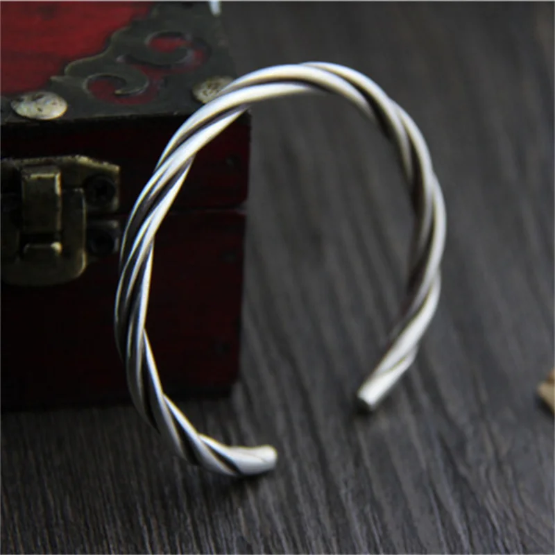 Uglyless Real 925 Sterling Silver Thai Silver Men Twists Bangles Cool Women Statement Dress Jewelry Weave Texture Twisted Bangle