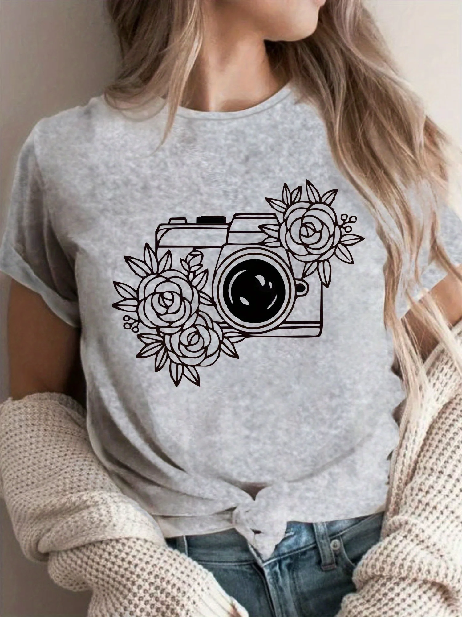 2025 نمط إلكتروني جديد مطبوع للجنسين موضة الشارع بأكمام قصيرة من القطن الخالص ورقبة مستديرة وأكمام قصيرة