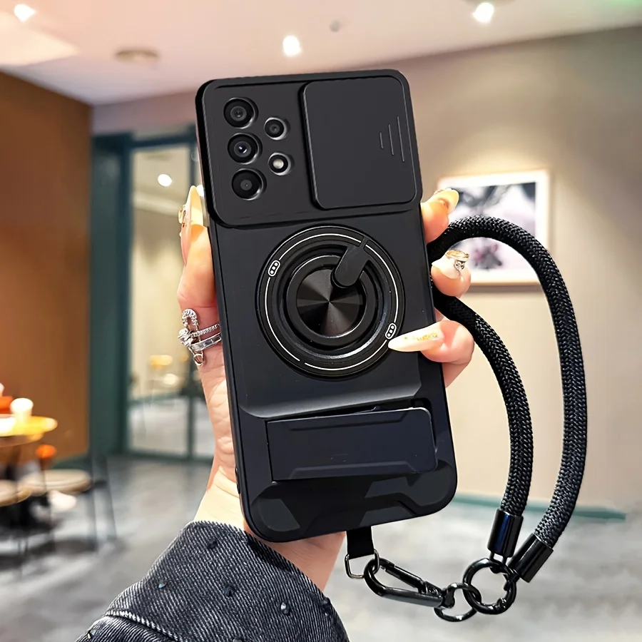 360 °   Drehbarer Ringständer im Bar-Stil, Faltbarer Handyhalter + Lanyard für Samsung Galaxy S26 S25 S24 S23 Ultra S25 Edge mit Schiebefenster
