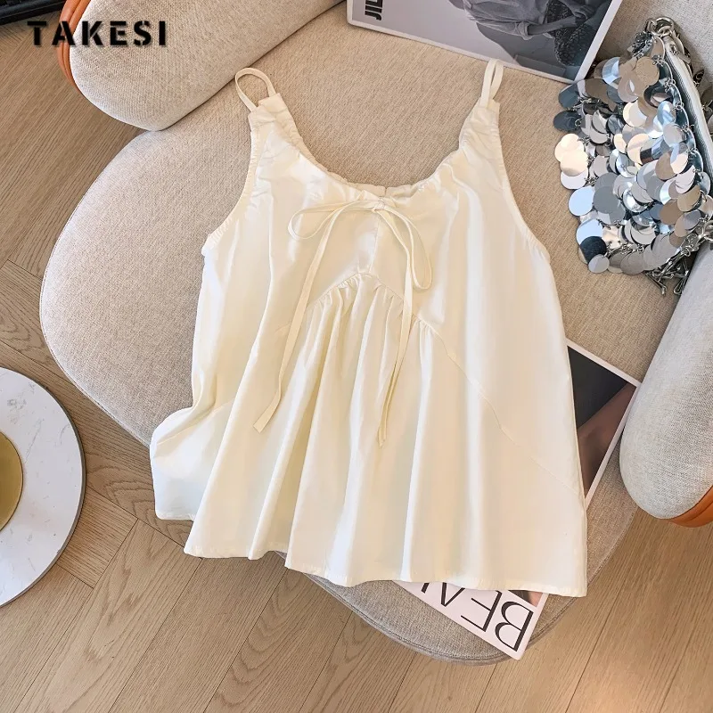 

2024 Summer Lady Hotsweet Solid Color Sleeveless Fashion Loose Tanks Top Women's Casual Baggy Lace-up Female Suspender Vest