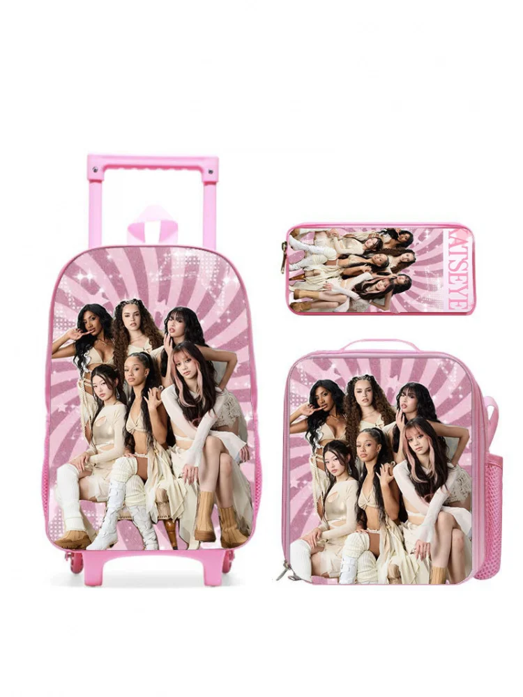 カジュアルデジタルプリントバックパック荷物セット-男女兼用-学生通勤バッグ-ポリエステル素材-シングルホイールデザイン