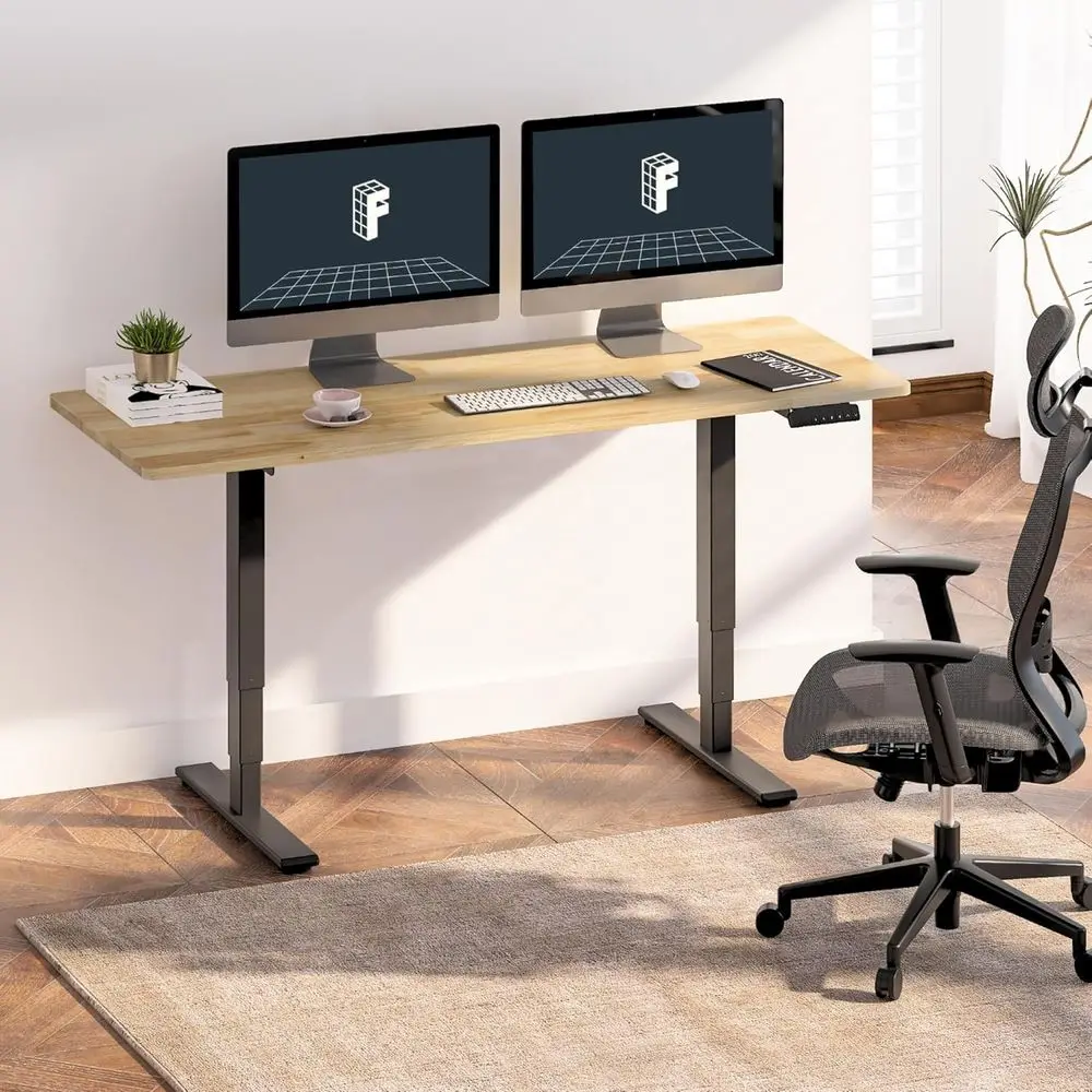 3-Stage Dual Motor Electric Standing Desk, 48x24, Holds 220 lbs, Adjustable Height with Memory Presets, Butcher Block Rubberwood