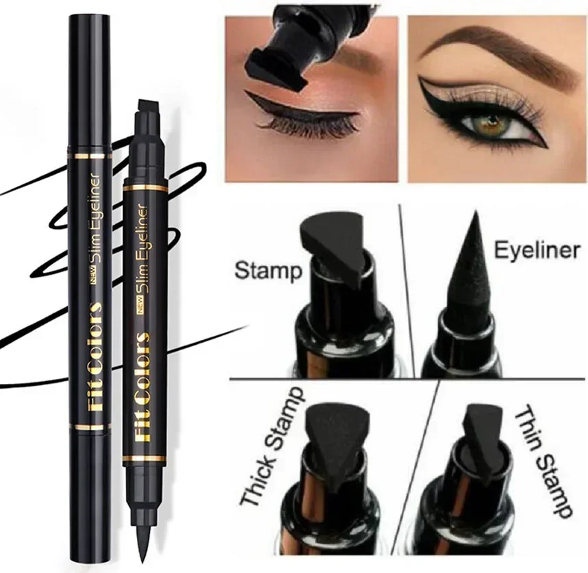 Heallor wasserdichter schnell trocknender schwarzer Eyeliner-Bleistift mit Eyeliner Big Seal Stempel Liquid Eyeliner Pen Double-Ended Eyeliner Cosmet