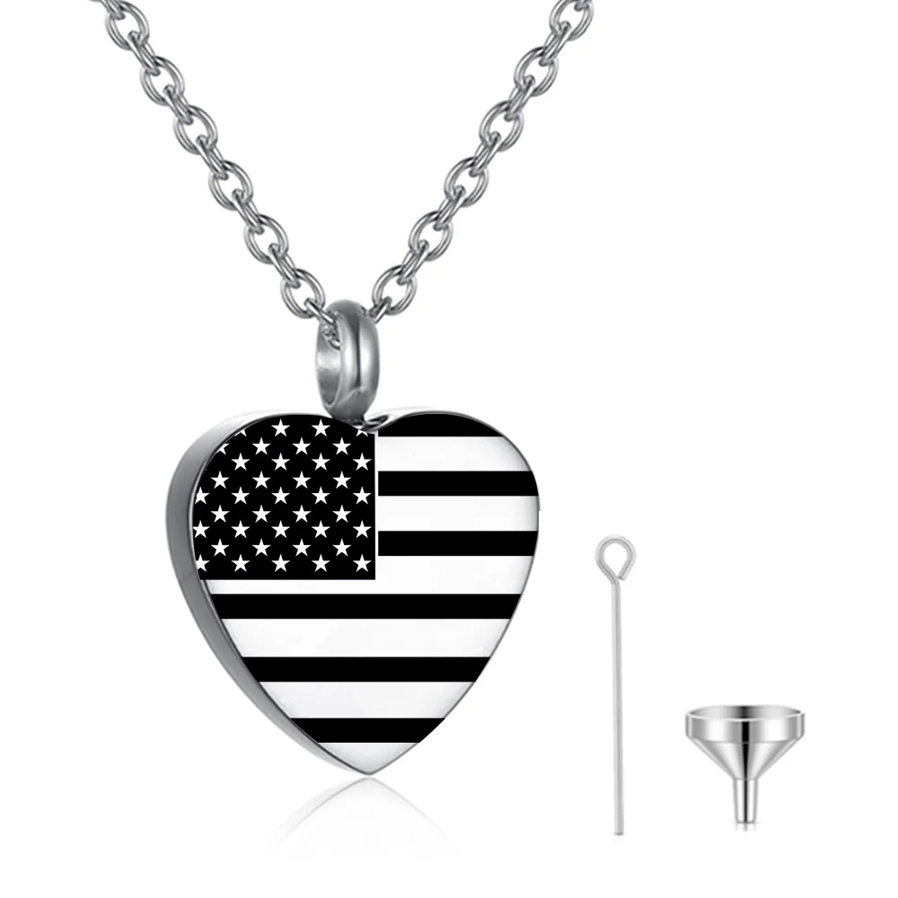 Cremation Jewelry For Ashes For Men/Woman America Flag Heart Urn Necklace  Memorial Urn Necklace Keepsake Pendant