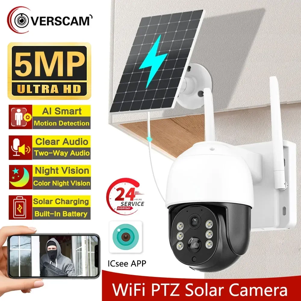 

Solar Camera WIFI Outdoor 5MP HD 360 Wireless Security CCTV Waterproof Night Vision PIR Human Detect PTZ Camera with Solar Panel