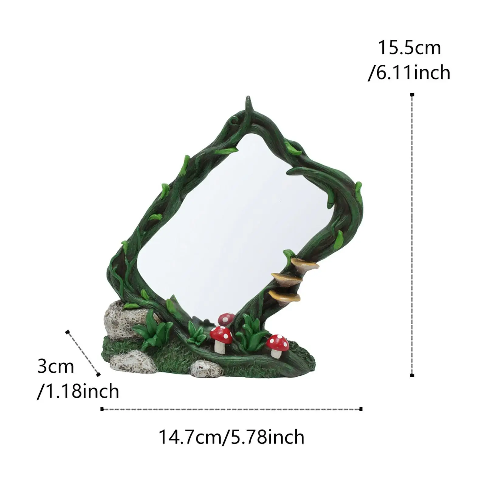 Resin Vine Frame Mirror Tabletop Ornament Balcony Landscape Multifunctional Lightweight Collectible 5.7x1x6inch Yard Figurine