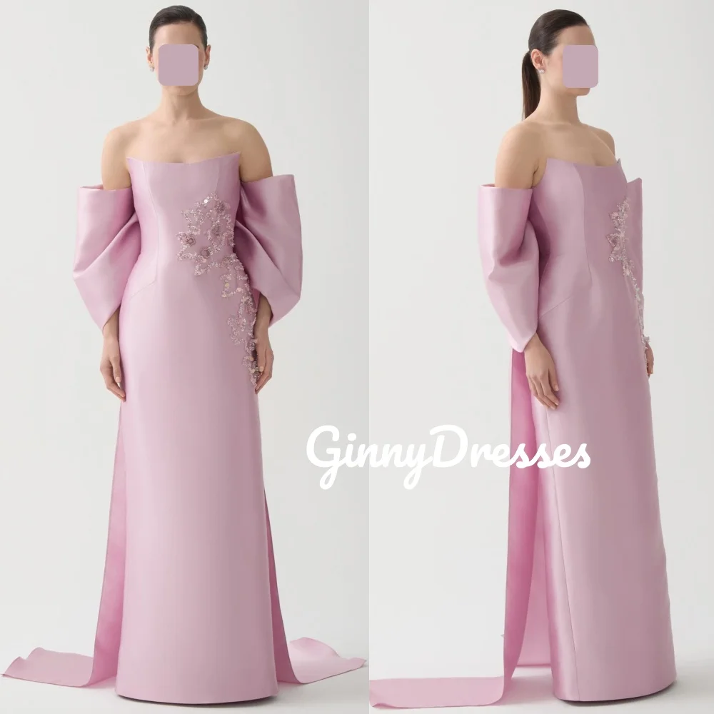 

Party Dresses Customize Column Off-The-Shoulder Zipper Up Elegant Party Dresses For Women Beadings Short Sleeves Floor-Length Dr