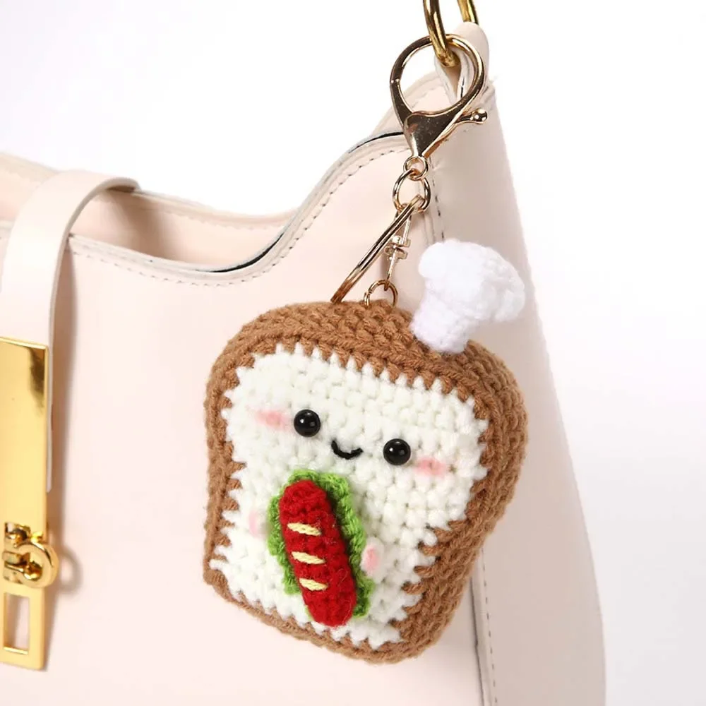 

New Hand Woven Cute Cartoon Bread Keychain Personalized Creative Donut Bag Pendant DIY Handbag Decorations Exquisite Bag Charm
