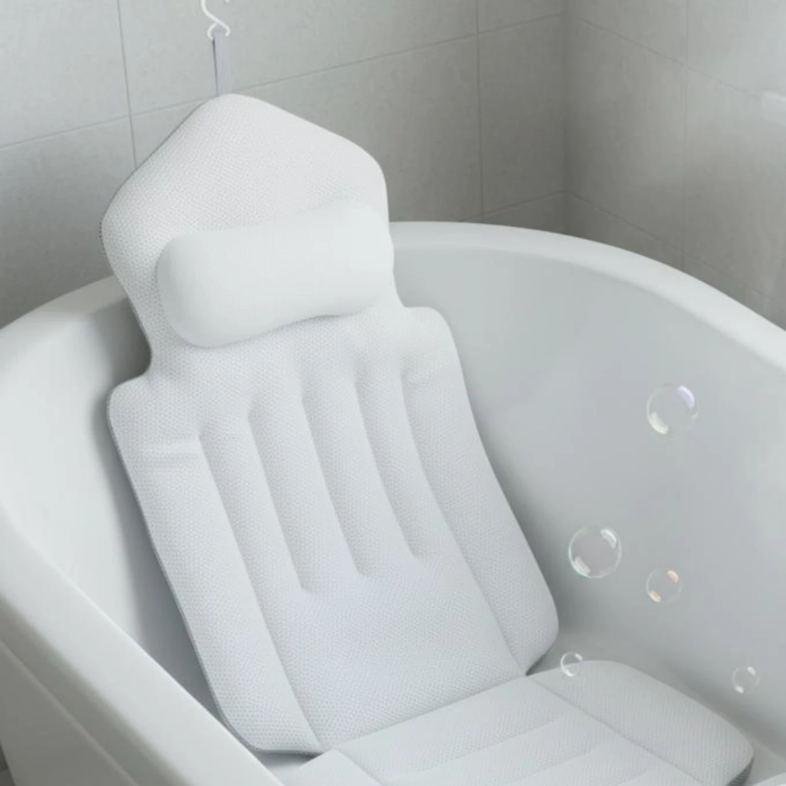 Anti-Slip Bath Cushion Segmented Bathtub Headrest Mat Bathtub Headrest Backrest Spa Tub Cushion Hanging Loop for Soaking